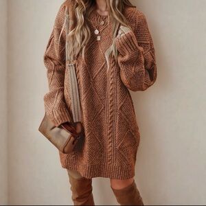 Cozy Brown Long Sleeve Knit Dress